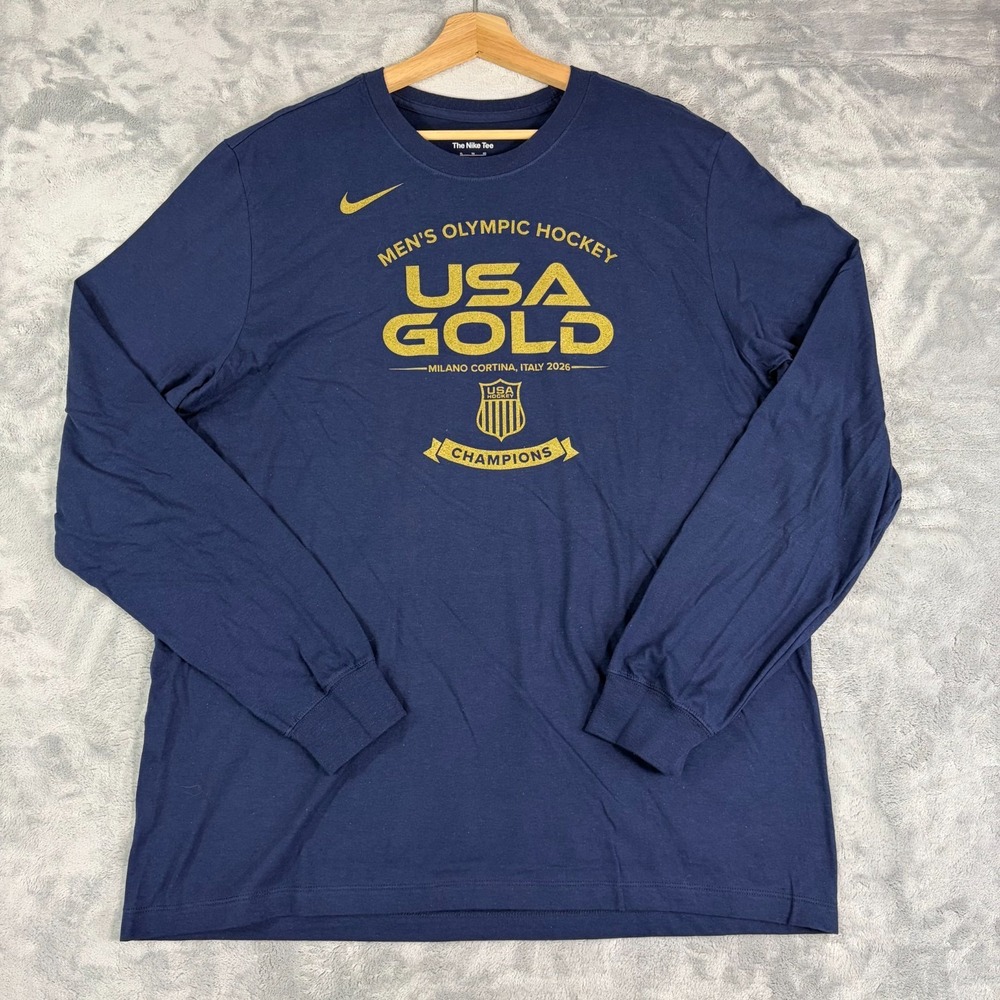 Nike USA Hockey Mens XL 2026 Winter Olympics Gold Roster Long Sleeve Tee NWOT